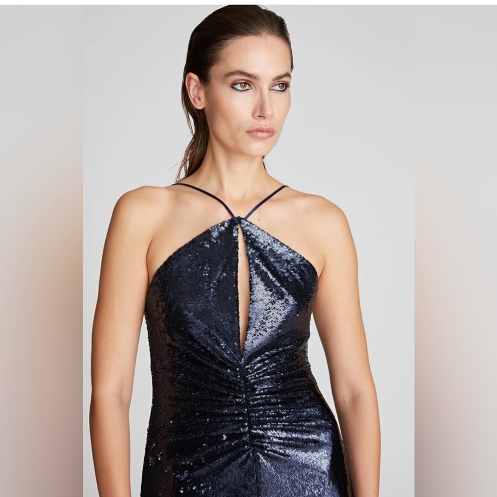 Halston Heritage Navy Backless Sequin Dress